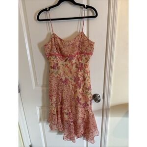 Vintage Hipnotix Floral Dress 90s Ruffled Chiffon Cottage Slinky Midi Size 11/12